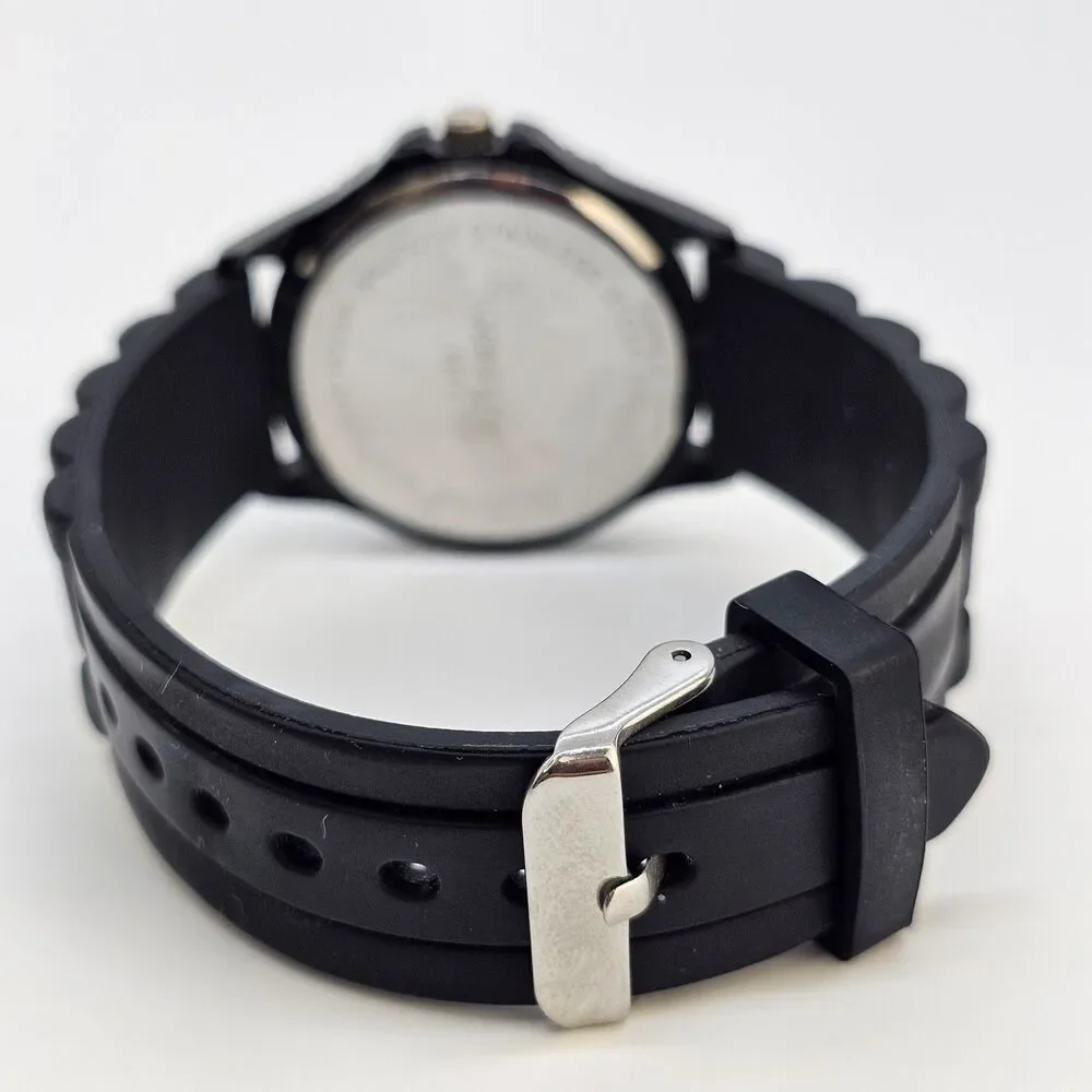 38MM Watch Women Black Dial Multicolor Bezel Black Plastic Bands‎ New Battery